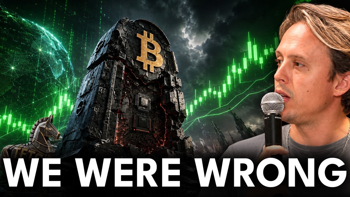 A podcast thumbnail featuring a man speaking into a microphone alongside a Bitcoin-themed hooded figure with a candlestick chart in the background, captioned "WE WERE WRONG" in bold white text. The "TFTC 785" episode title and "WE WERE WRONG" headline visually reinforce the episode's theme about Bitcoin OGs confronting their past misconceptions about the network's future.