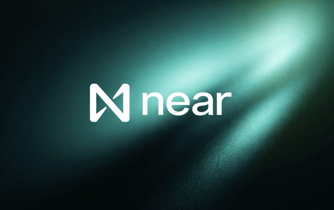 The image displays the NEAR Protocol logo—featuring its stylized "N" symbol alongside the word "near"—set against a dark background with a glowing teal light sweeping across the right side, visually reinforcing the post's focus on the project's emerging onchain activity and momentum entering Q2 2026.