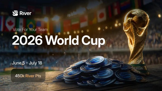 The image features a poster or banner for the 2026 World Cup with a large golden soccer trophy at the center. The text on the poster reads "Vote For Your Team" and "2026 World Cup", indicating that this event is related to the upcoming World Cup in 26 years. The poster also includes a photo of a rollercoaster, suggesting an exciting or thrilling theme for the event. The image focuses on the excitement surrounding the World Cup and encourages viewers to participate by casting their vote.