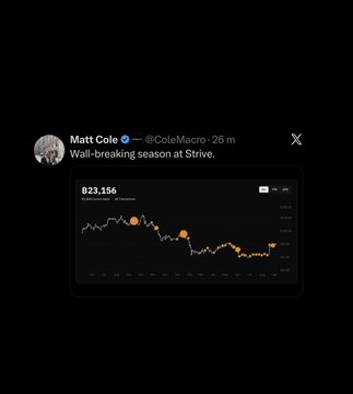 A post by Matt Cole (@ColeMacro) on X stating 'Wall-breaking season at Strv,' featuring a price chart of 823,156 trending downward.