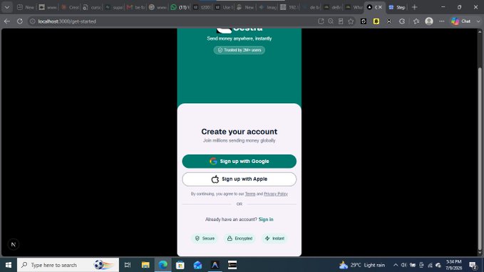 A Windows desktop screenshot showing a local browser displaying a 'Create your account' sign-up page with 'Sign up with Google' and 'Sign up with Apple' options.