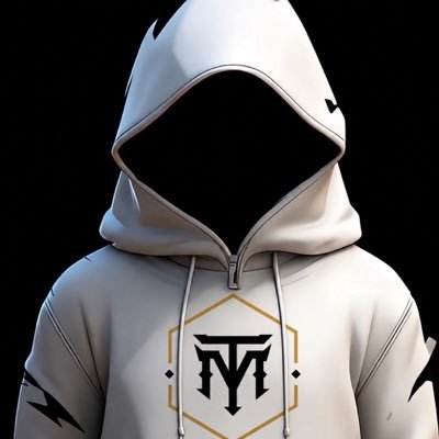 A 3D render of a person wearing a white hooded sweatshirt with a face obscured in shadow, featuring a gold 'TY' monogram on the chest.