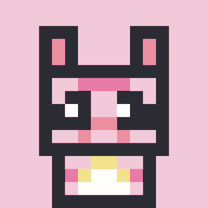 A pixel art character of a pink and black rabbit with a yellow-accented outfit, representing the "Robinhood Rabbitz" NFT collection mentioned in the accompanying post.