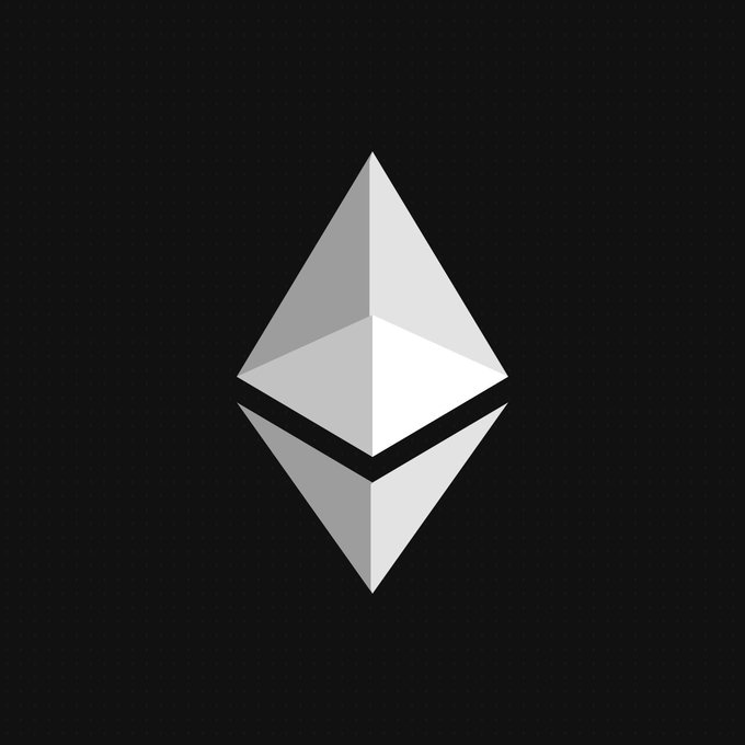 The Ethereum (ETH) cryptocurrency logo, featuring a geometric diamond shape on a black background.