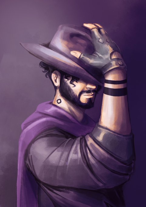 The image shows a stylized digital painting of a rugged, bearded man in a wide-brimmed hat and purple cape, tipping his hat in a respectful gesture. The post "gmonad happy @monad day" plays on this hat-tipping pose, framing the artwork as a celebratory salute to the Monad blockchain community.