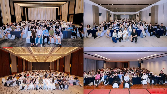 A collage of four group photos showing large gatherings of people posing together at various events, watermarked 'YOHOKING'.