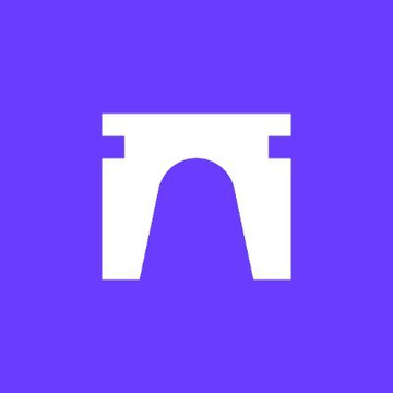 A purple square logo featuring a white stylized geometric icon resembling a table or gate.
