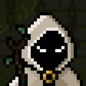 A hooded pixel art figure with glowing white eyes stands in a dark setting, holding what appears to be a staff. The mysterious avatar pairs with the nostalgic post about the post's reflection on entering crypto through NFTs in 2021 and the recent milestone of Stonkbrokers reaching 12 ETH.