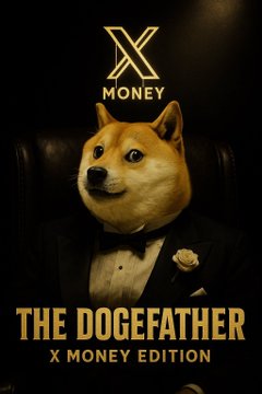 A sophisticated Doge, dressed in a tuxedo, is featured on the "THE DOGEFATHER X MONEY EDITION" poster, aligning with the post's bullish sentiment on $DOGE and @XMoney. This image likely represents a special collaboration or endorsement from X Money.