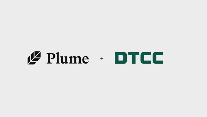 The logos of Plume and DTCC are displayed side by side with a plus sign between them, suggesting a partnership between the two companies.