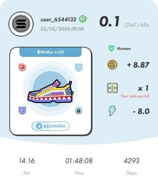 ersi's walker-30 app displays a blue shoe icon, a white circle with a green shield and gold coins, and a list of items on the screen.