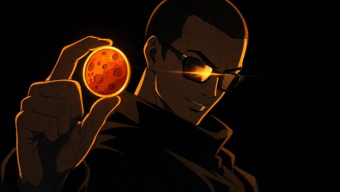 A confident man wearing dark sunglasses holds up a glowing, fiery orange orb against a black background, his face illuminated by the warm light reflecting off his glasses—visually representing the bold, unwavering conviction needed to hold onto investments long enough to build wealth.