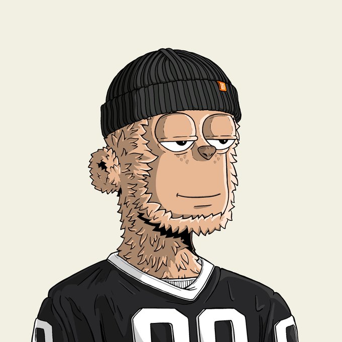 An illustrated cartoon character of a furry creature wearing a black Wilson beanie and a black sports jersey.