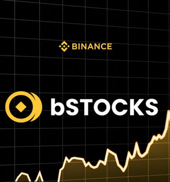 The image features Binance's bStocks branding with a rising gold line graph on a dark grid background, visually reinforcing the post's claim of the product's rapid growth and bullish performance, as it highlights the achievement of $1 billion in AUM within just four months of launch.