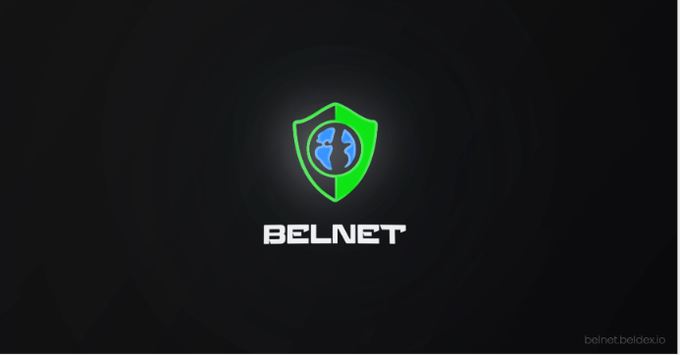 A dark background displays a neon green shield logo containing a blue globe for 'BELNET' with the watermark 'belnet:beldexio' in the bottom corner.