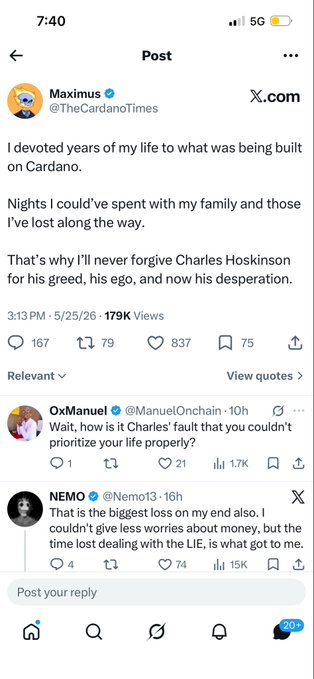 The image shows a social media post from someone named Maxis, who has posted about his life experiences. The post includes a screenshot of a conversation with another person named Charles, where they discuss their thoughts on the post. The caption for the post reads "Maxis and Charles discussing my life experiences".