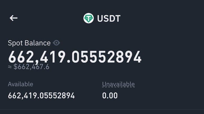 A cryptocurrency account displays a spot balance of 662,419.05552894 USDT (approximately $662,467.60) in a digital wallet interface.

The image is being used to falsely suggest the poster has the funds to give away $10,000, as the USDT balance is in a different currency and likely represents a scam tactic to lure replies.