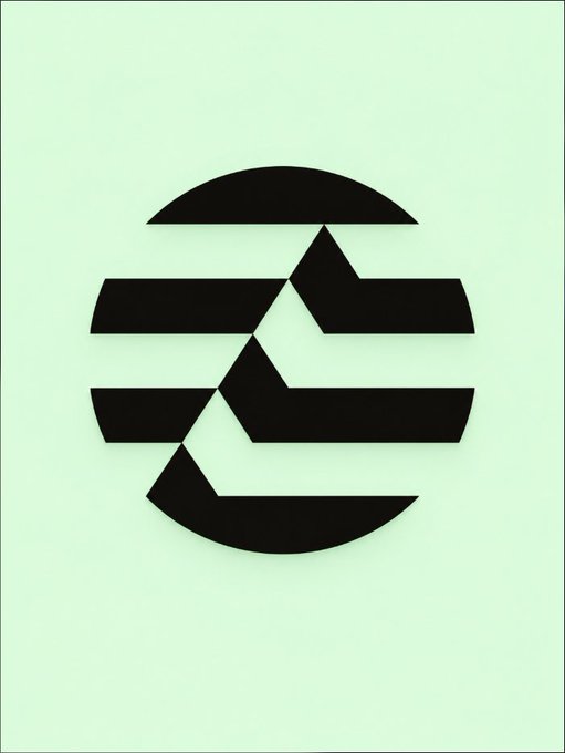 A minimalist black logo design featuring stylized letters on a light mint green background.