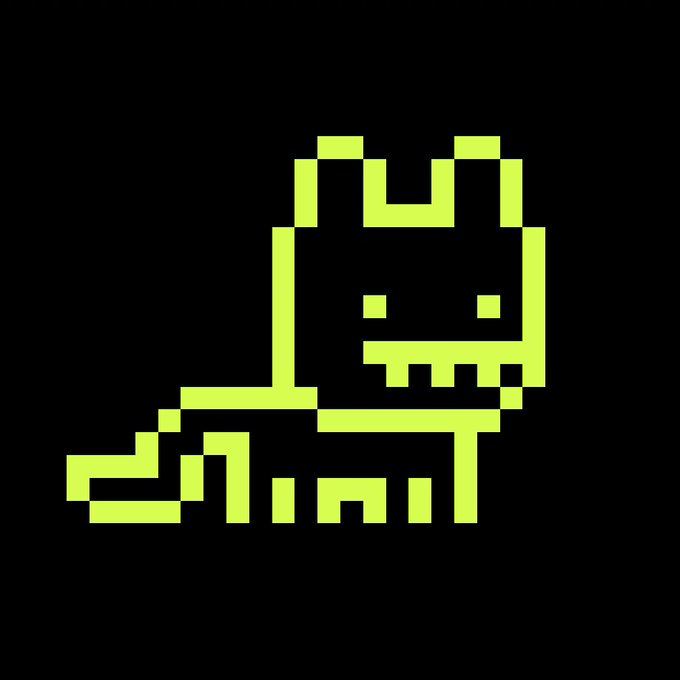 A green pixel art image of a stylized cat-like creature on a black background.