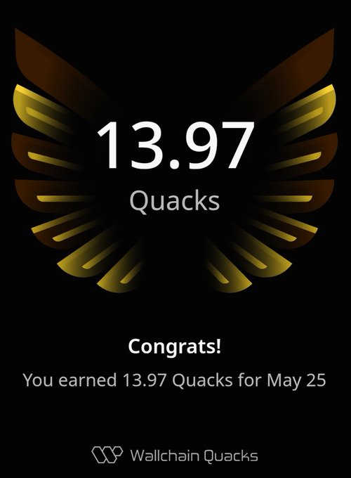 The image shows a poster with an illustration of a bird's wing design featuring gold and brown colors. The text on the poster reads "gQuack Creators One pattern I notice with @wallchain is that it isn't reacting to short term noise in the space while much of the ecosystem moves through fast cycles of trends and visibility spikes". This message seems to be related to a social media platform or website, possibly promoting wallchain Quacks. The poster's design and content are meant to catch the viewer's attention and convey the purpose of the platform or website.