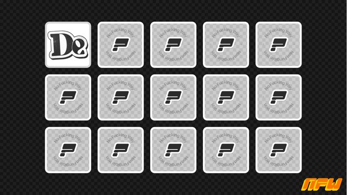 A grid of 15 gacha-style tokens, with the first displaying the "De" DeGods logo and the remaining 14 watermarked with "No Fucking Way" and "NFT gacha.nftnft.com," promoting the DeGods NFT collection's confirmed inclusion in the gacha platform at launch.