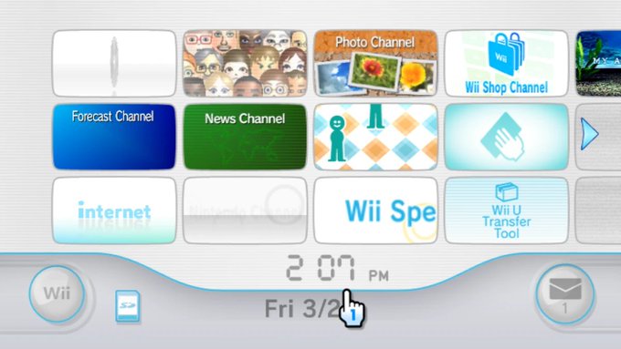 A screenshot of the Nintendo Wii menu showing channels like Forecast, News, Photo Channel, and Wii Shop Channel, with the time displayed as 2:07 PM on Friday 3/20.