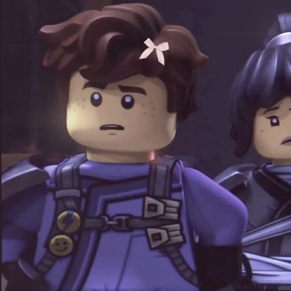 LEGO-style animated character with brown hair and a worried expression, wearing blue tactical armor with a star accessory in his hair.