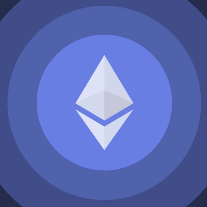 The image shows the Ethereum logo (a diamond-shaped symbol) centered against concentric blue circular backgrounds. It visually represents Ethereum, the cryptocurrency project discussed in the post about Vitalik Buterin's 2030 roadmap outlining quantum-safe upgrades, recursive STARKs, and other major developments.