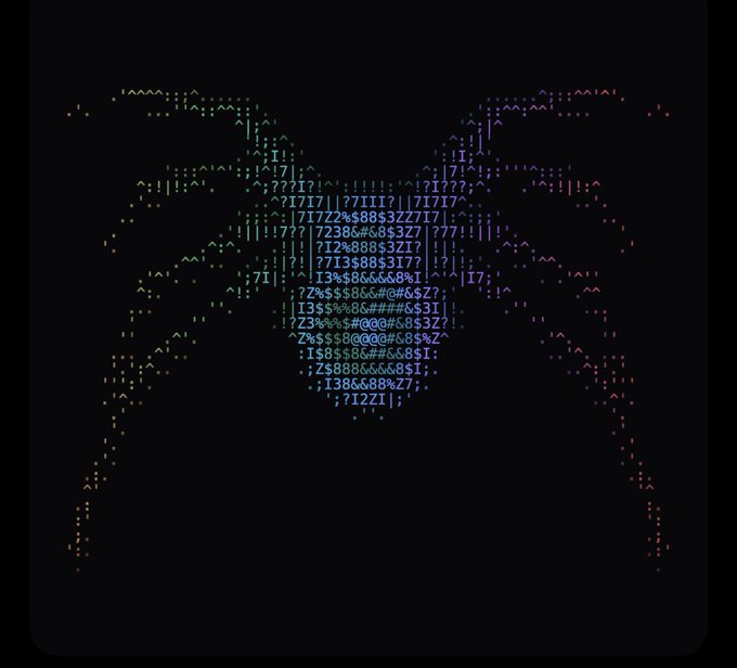 The image displays ASCII art of a bat made from colorful characters on a black background, likely a profile picture or icon associated with the "Batz" NFT collection. This relates to the post about the recent purchase of rank #12 in the collection for 0.179 ETH ($429).