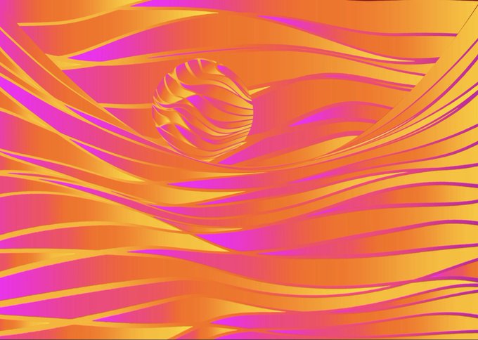 Abstract digital artwork featuring swirling orange, pink, and magenta flame-like patterns with a central vortex.
