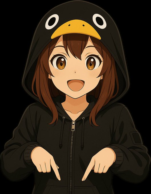 The image features an anime character wearing a black hoodie that resembles a penguin's head. The girl has brown hair and is pointing at something with her fingers while smiling. The caption above the image reads, "Today brought only small results on @wallchain just a few Little Quacks. But honestly? After being away, even a little is infinitely better than zero. Not every comeback story starts with a bang. Sometimes it's about finding your rhythm again, showing up, and letting activity".