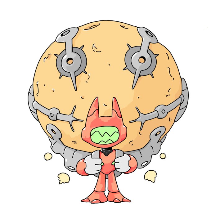 A cartoon character wearing an orange suit with a green zigzag visor stands holding a massive tan planet adorned with mechanical gray thrusters, fittingly embodying the post's description of "Impulse #31," a galactic transporter who converts planets into vehicles. Small pieces of debris float around him, emphasizing the "real live wire" nature of this planetary-moving adventurer.