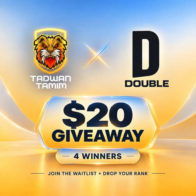 A promotional graphic announcing a '$20 GIVEAWAY' with '4 WINNERS' between 'TADWAN TAMIM' and 'DOUBLE' logos on a gold background.