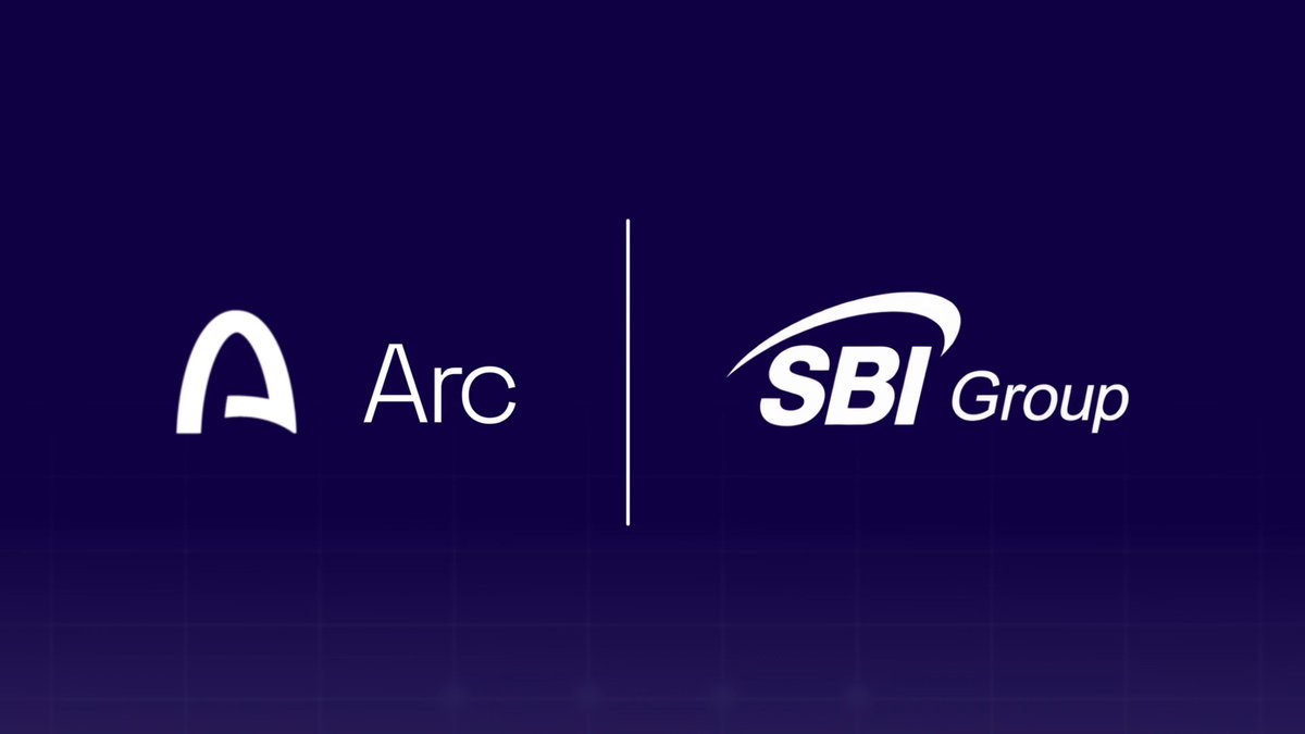 A dark blue promotional graphic displaying the logos of 'Arc' and 'SBI Group' separated by a vertical line, indicating a partnership or collaboration.