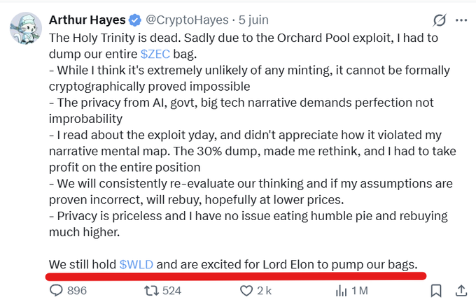 "The Arthur Hayes playbook in 4K.HYPE, ZEC, NEAR ... (see my post)"