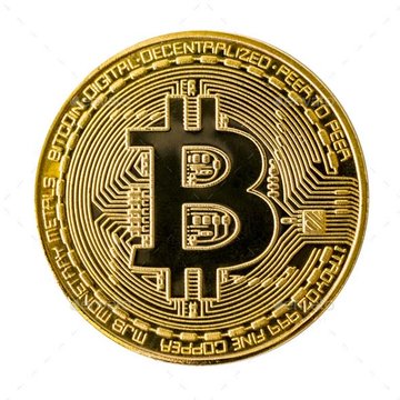A gold Bitcoin commemorative coin featuring the inscription "BITCOIN DIGITAL DECENTRALIZED PEER TO PEER" and "FINE COPPER" alongside the iconic "B" symbol, illustrating the cryptocurrency's growing institutional embrace as the Moscow Exchange prepares to launch Bitcoin and Ethereum perpetual futures contracts.