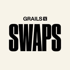 A minimalist logo design featuring the text "GRAILS" above the larger, bold word "SWAPS" in black on a cream background.