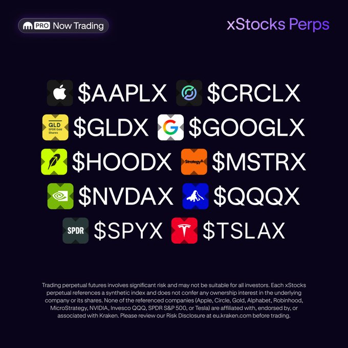 The image features a collection of logos for various companies, including Apple, Google, and Tesla. The logos are arranged in a grid format with each company's logo displayed next to its corresponding name. The text "xStocks Perps" is also present on the image.