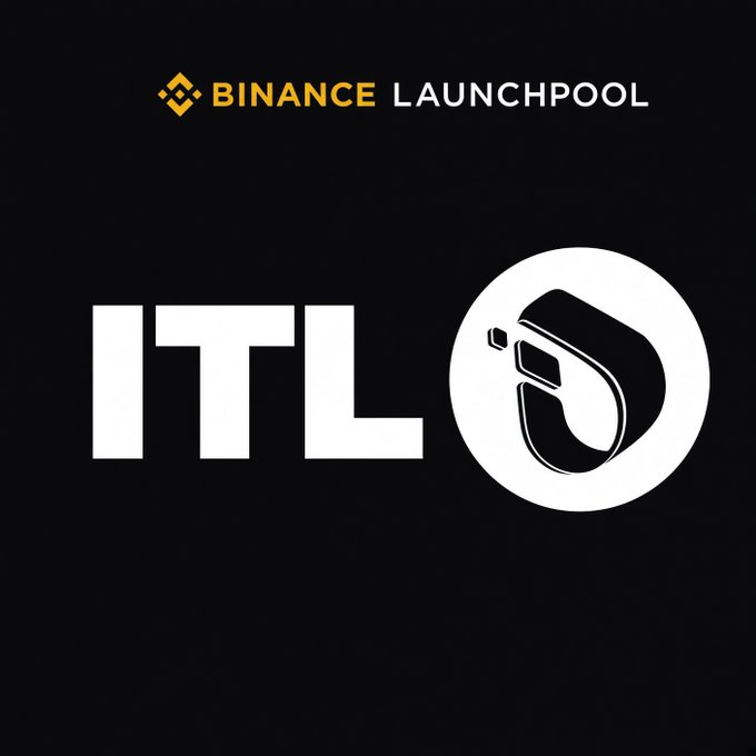 The image features the Binance Launchpool logo at the top and a large "ITL" text alongside its circular logo, visually announcing the $ITL token's launch on Binance. It directly supports the post's claim about InterLink (ITL) pursuing a Tier-1 Binance listing as part of its long-term roadmap.