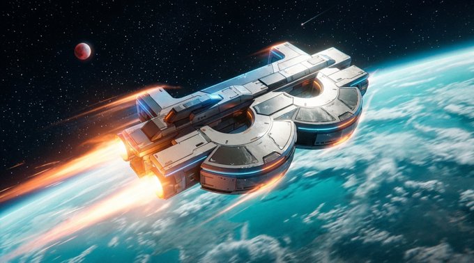 The image features a futuristic space shuttle with two engines, flying through outer space. The background of the image shows Earth from above, emphasizing the vastness of space. The caption below the image reads "Monday Tech UPDATE Major backend upgrades continue across the Nakamoto Games Ecosystem API performance improvements Faster transaction processing Enhanced platform stability Infrastructure optimization". This suggests that there might be ongoing developments in the technology and gaming industry on Monday, which could potentially impact the gaming experience or the way games are played.