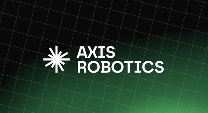 A logo screen for 'AXIS ROBOTICS' displayed in white text with a starburst icon against a dark green grid background.