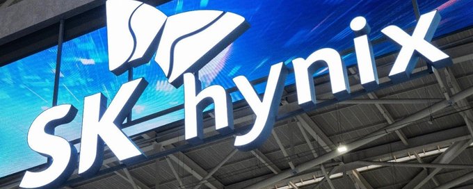 A large illuminated "SK hynix" logo sign is displayed at what appears to be an exhibition or trade show venue. The image visually represents SK hynix, the South Korean semiconductor company, connecting to the post's discussion about potentially trading tokenized Hynix ADRs and the legal rights associated with such tokenized stock offerings.