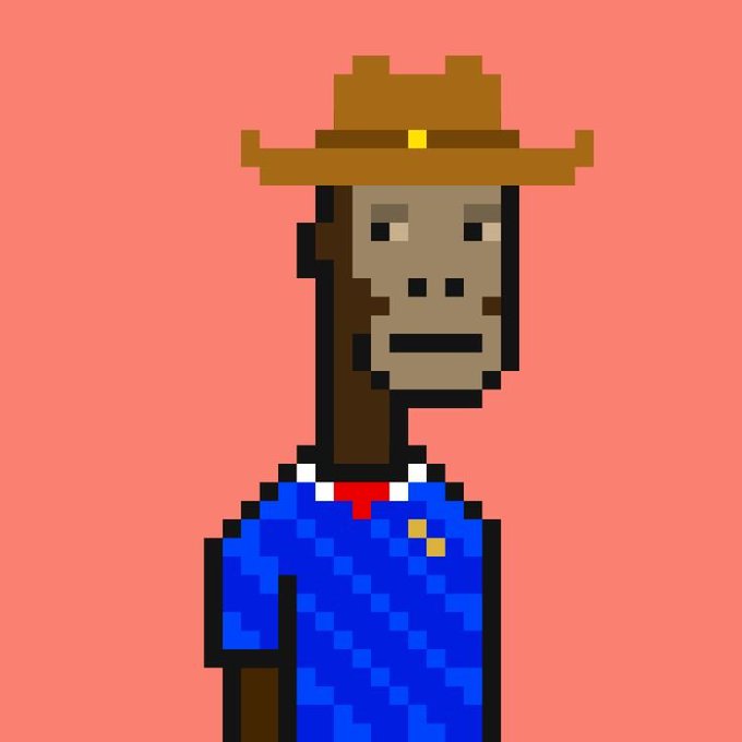 Pixel-art style portrait of a character wearing a brown cowboy hat and a blue shirt with a red tie.
