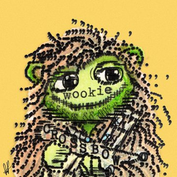 A stylized illustration of a green, stitched-up bear character with 'wookie' across its chest, set against a yellow background with the text 'STONK BROKERS' below.