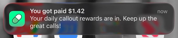 A phone notification shows "You got paid $1.42 - Your daily callout rewards are in. Keep up the great calls!" from the Pumpfun app, indicating the user earned small daily rewards, which aligns with their celebratory post about buying beers with their earnings.