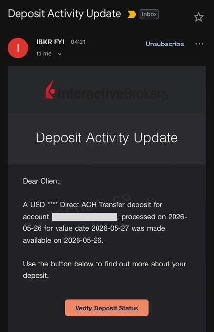 The image shows a black email with red text, which appears to be an error message or warning from a bank regarding a deposit activity. The email contains instructions for verifying the status of a deposit, but there are no clear details about the issue being addressed.
