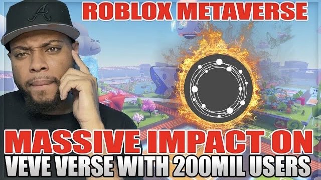 The image features a man wearing a baseball cap, thinking while looking at his phone screen. The caption of the image reads "Veve partnering with Roblox is right up there with when they partnered with Disney. 300 million more users will now hear about Veve and $OMI". This suggests that the post might be promoting an app or service related to gaming or entertainment, possibly involving a partnership between Veve and Roblox.
