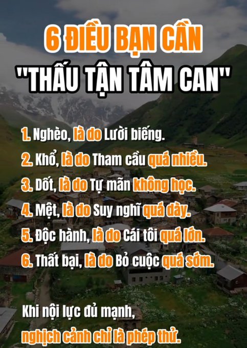 The image features a poster with Thai text written in both English and another language, likely Vietnamese or Lao. The poster contains instructions for people to follow, which include things like "6 diu ban can", "thau tân tam cán" (six times you can), and "ngên khí nghiên bảo mã sáu hơn nhiều". The poster is set against a backdrop of mountains, adding to the overall atmosphere.