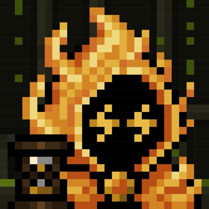 A pixel art image of Samus Aran from the Metroid video game series, showing her helmet with the distinctive V-shaped visor in orange and yellow tones against a dark background.