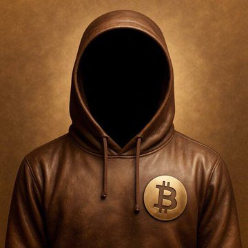 A hooded figure with a faceless shadow wears a brown hoodie featuring the Bitcoin "₿" logo, symbolizing anonymity in the crypto space—aligning with the post's mysterious "Satoshi Ryker" legend and bullish BTC forecast to $400,000.